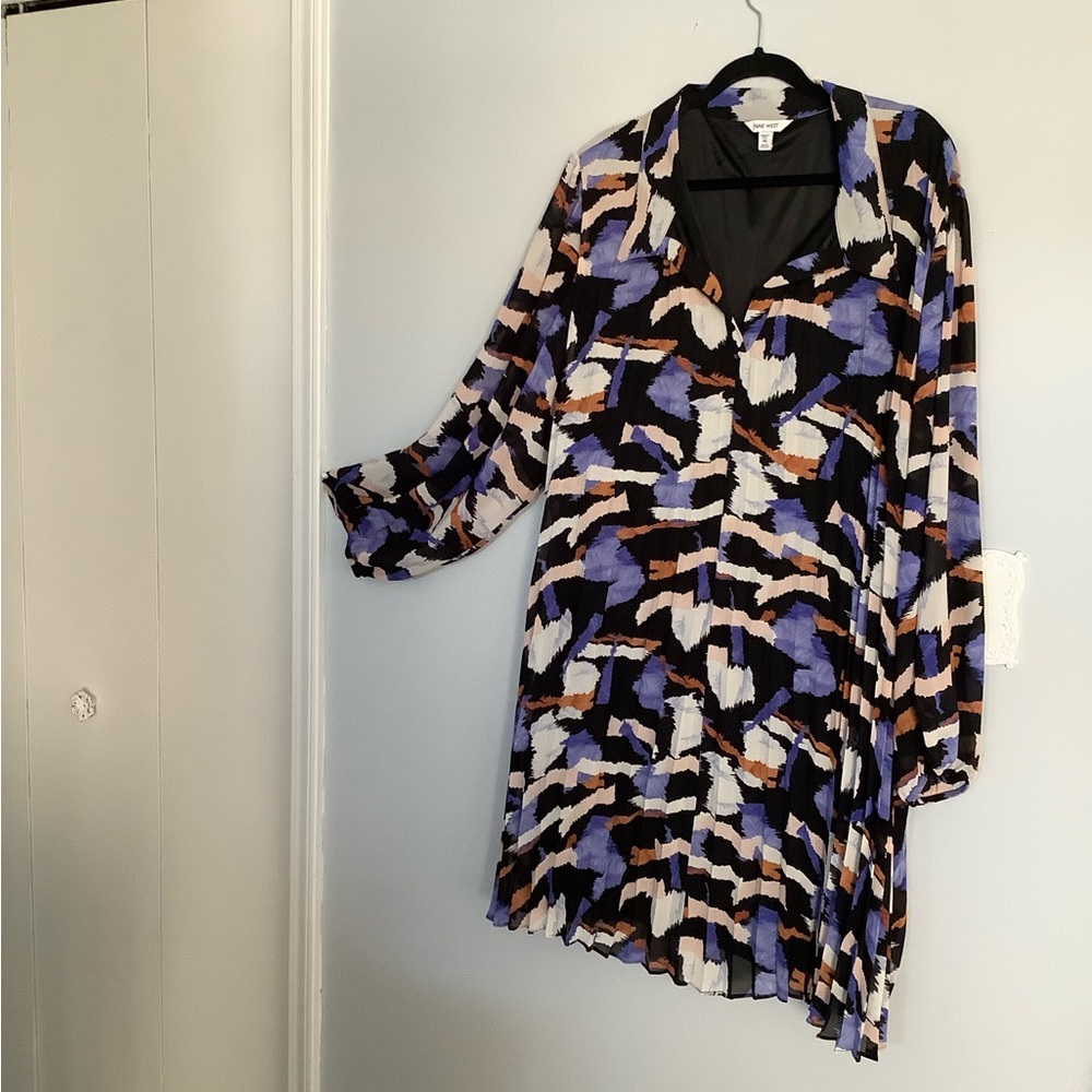 Nine West Black and Blue Abstract Dress